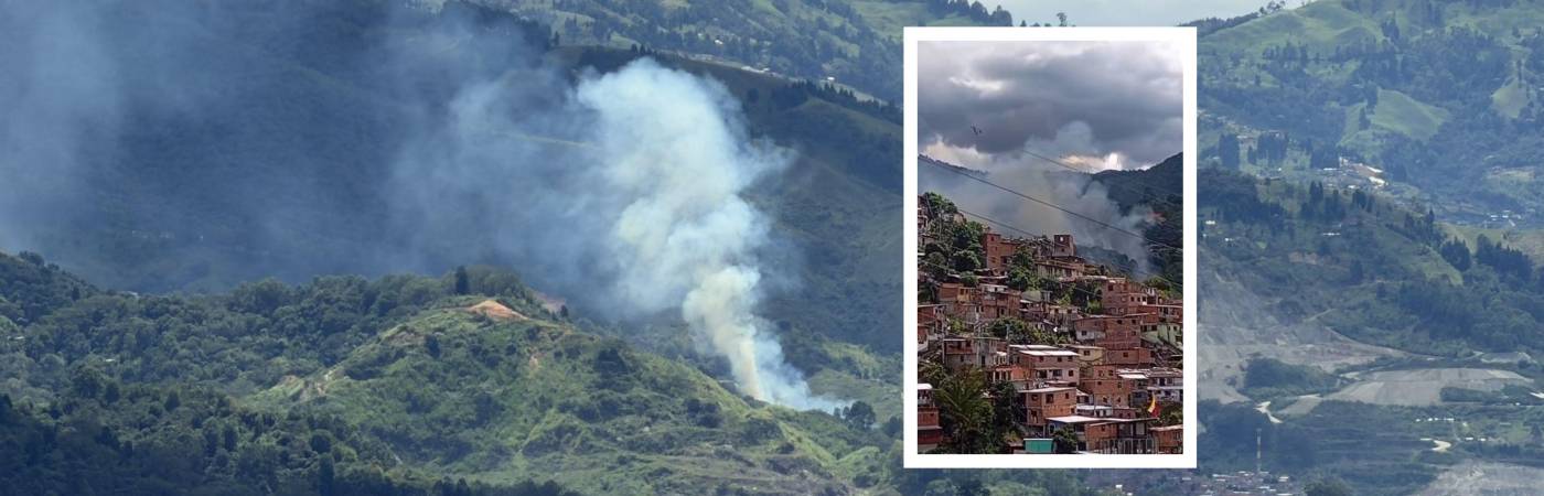Así se veía el incendio desde dos puntos diferentes. FOTOS: X @DAGRDMedellin / CAPTURA DE VIDEO PRENSA PAISA