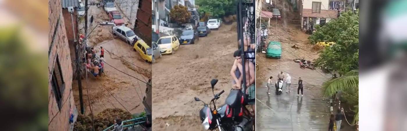 En videos compartidos por redes sociales se observan cómo las fuertes lluvias inundaron varias calles en Manrique. FOTO: CAPTURAS VIDEOS REDES SOCIALES