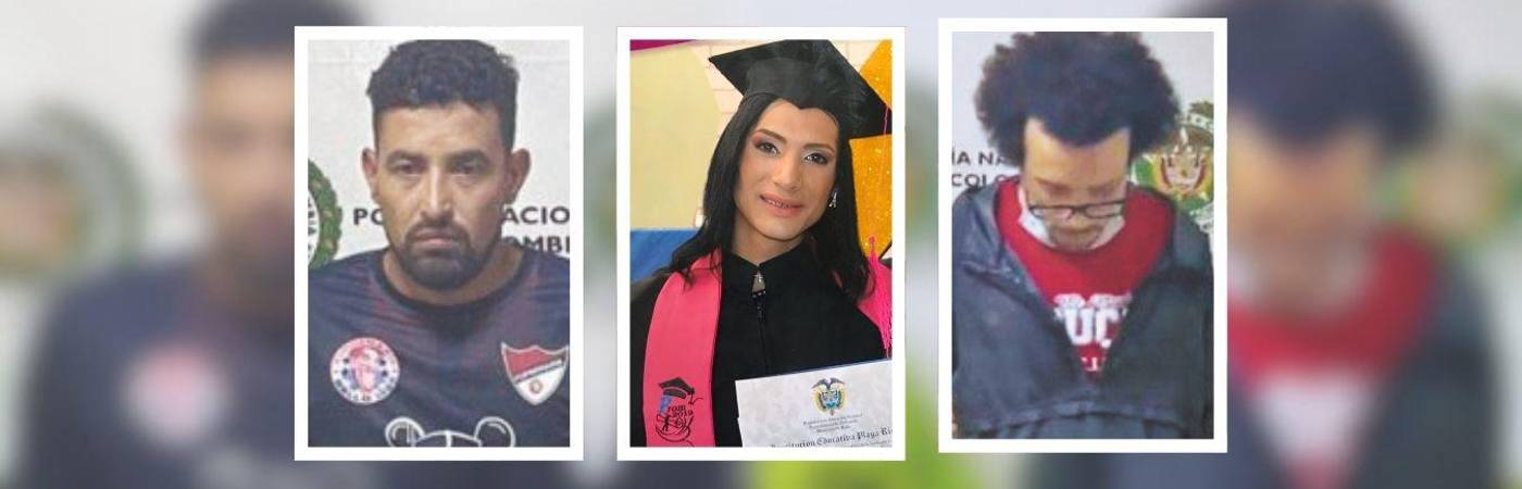 Alias Teta (izquierda), Sara Millerey, la víctima, y alias Chuky (derecha). FOTOS: CORTESÍA