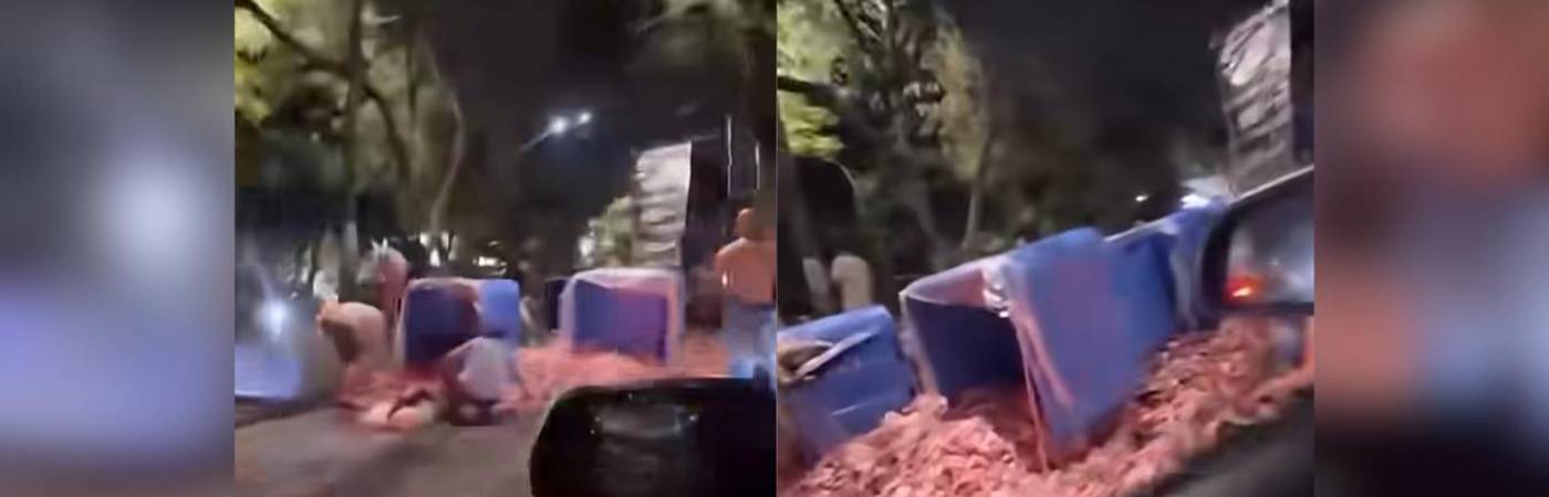 Así se veía la cantidad de alimentos regados en la vía pública. FOTOS: CAPTURAS DE VIDEO FACEBOOK PRENSA PAISA