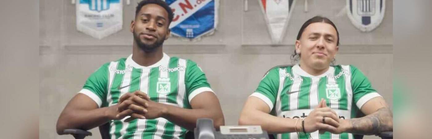 El delantero Ian Poveda (der.) y el defensor Andrés Reyes (izq.) nuevos jugadores de Nacional. FOTO: ATLÉTICO NACIONAL