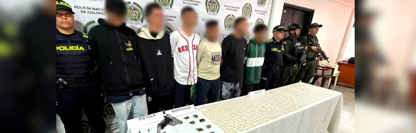 Los capturados durante los allanamientos realizados en Ciudad Bolívar. FOTO: POLICÍA EN ANTIOQUIA