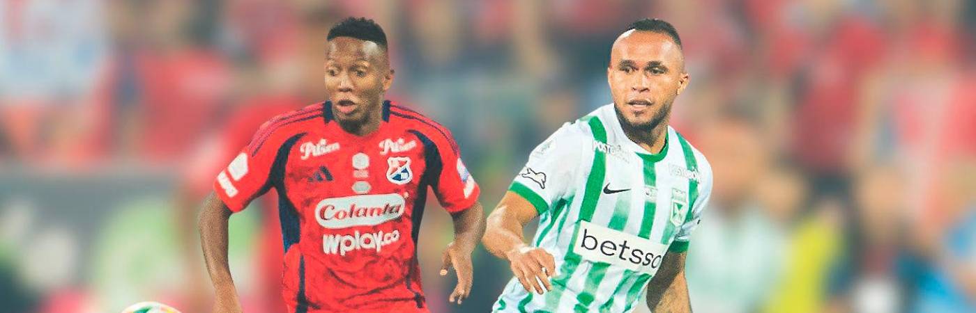 El último clásico se jugó el 17 de diciembre de 2025 en la vuelta de la final de Copa Colombia, donde ganó el Verde 1-0 y fue campeón. Esneyder Mena (izq.) y Andrés Sarmiento (der.) estuvieron presentes. FOTOS: CAMILO SUÁREZ