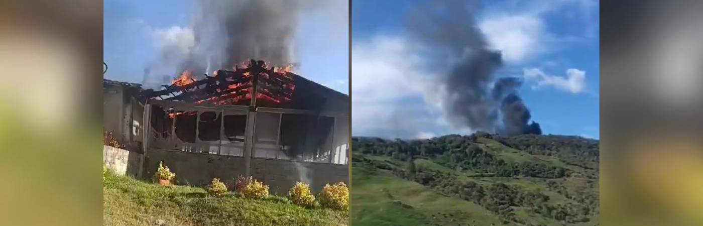 Las imágenes del incendio de invernadero en Santa Rosa de Osos fueron grabadas por trabajadores de la finca y vecinos de la zona. FOTO: TOMADA DE X