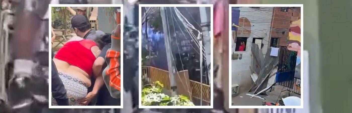 Destrosos, personas lesionadas y hasta un incendio se registraron en medio del operativo. FOTOS: TELEANTIOQUIA NOTICIAS / X DE MILTON QUIÑONES Y ANDERSON CASTAÑO