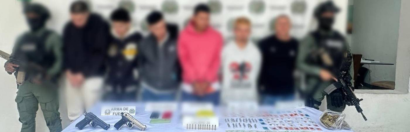 Ellos son los seis presuntos miembros de El Mesa que fueron capturados. FOTO: CORTESÍA POLIANTIOQUIA