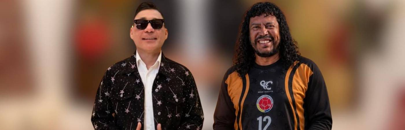 El cantante Jean Carlos Centeno y René Higuita, gloria de la Selección Colombia.