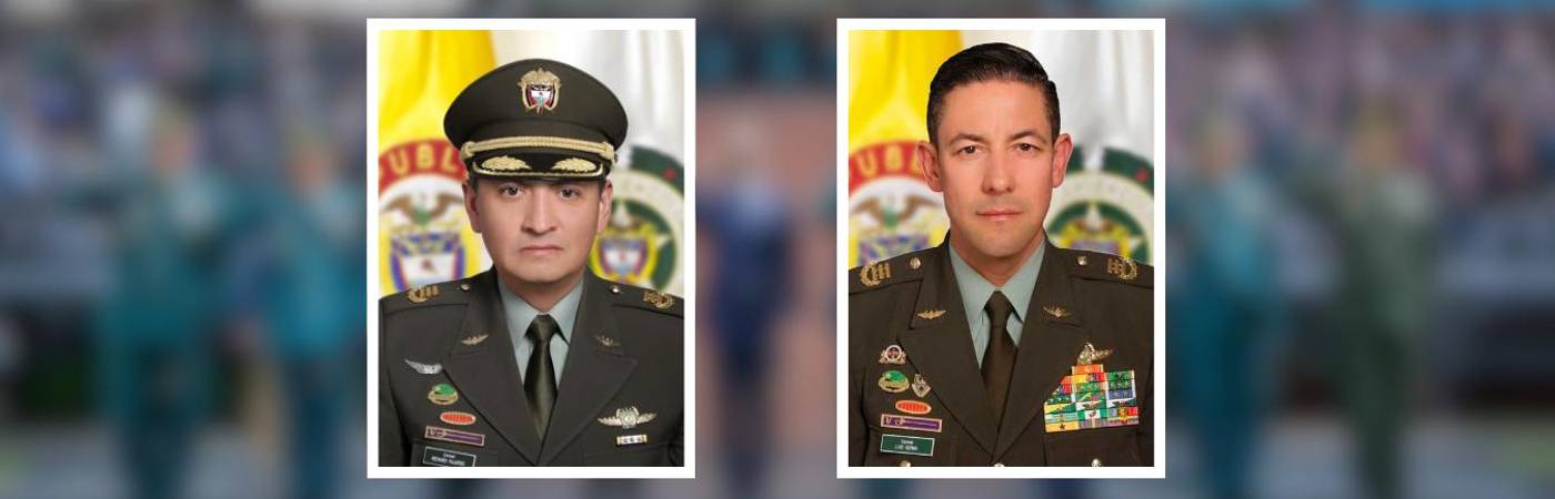 El coronel Richard Raúl Fajardo Ayala (izq.) llega a la Policía Metropolitana del Valle de Aburrá y el coronel Luis Fernando Serna Zapata (der.) al comando de Policía Antioquia. FOTOS: POLICÍA NACIONAL