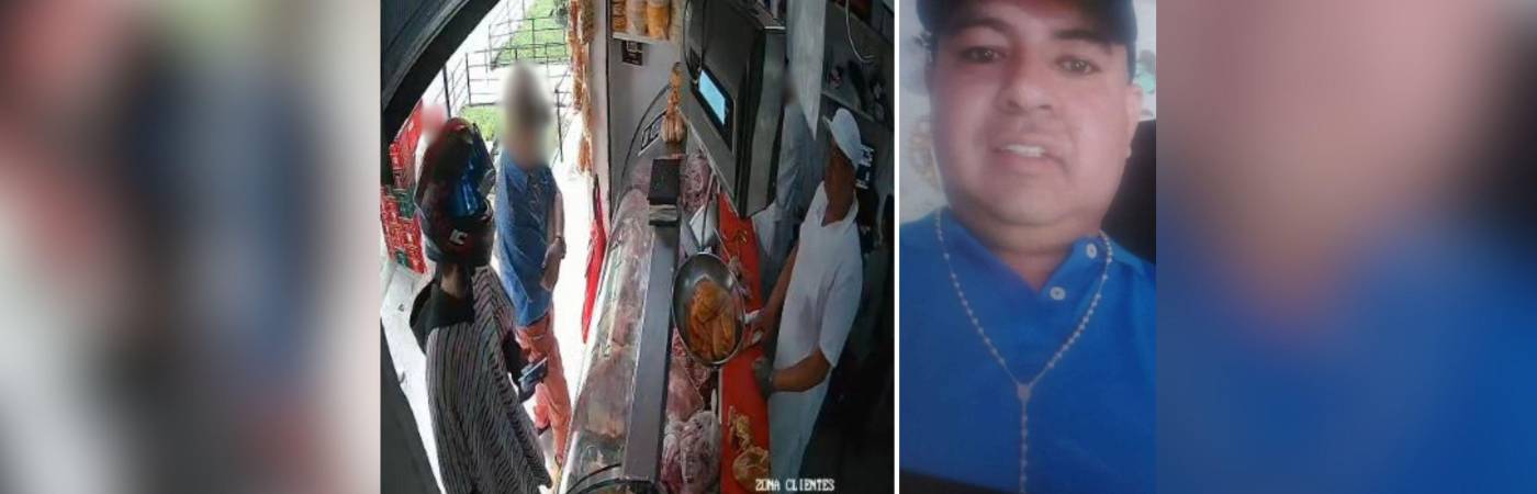 A la izquierda: el sicario hablando con la víctima antes de atacarlo. A la derecha: José Ferney Puerta Moncada, la víctima. FOTOS: CAPTURA DE VIDEO Y FACEBOOK AMAGÁ SOMOS TODOS