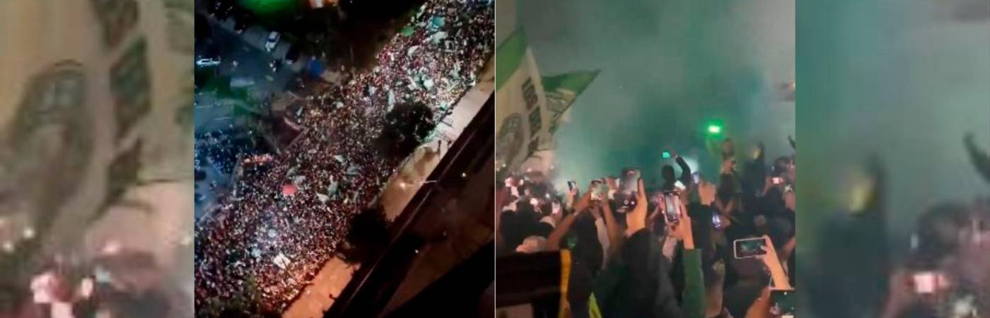 La hinchada se reunió en las afueras del hotel para mostrar su apoyo al equipo antioqueño. /FOTO: CAPTURA DE VIDEO