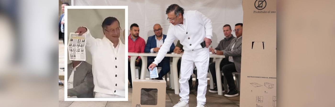 El presidente Gustavo Petro votó en la mesa N.° 1, ubicado en la Plaza de Bolívar, en el centro de Bogotá. FOTOS: X @petrogustavo Y CAPTURA DE VIDEO