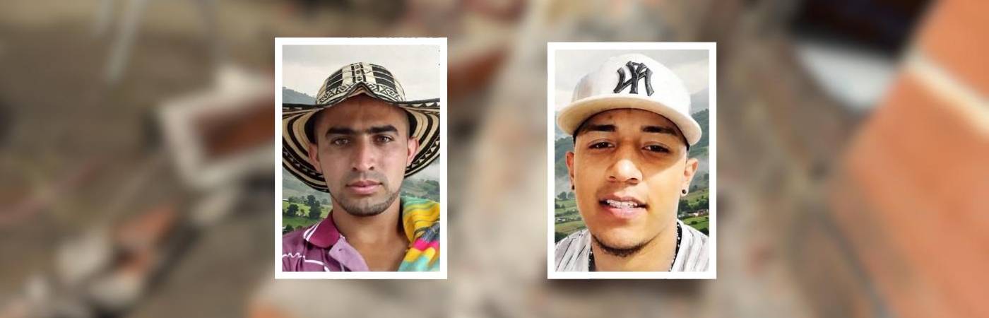 Luis Andrés García (izq.) y Yevinson Andrés Correa (der.), los hombres que murieron tras el colapso de un muro en Ituango. FOTO: REDES 
