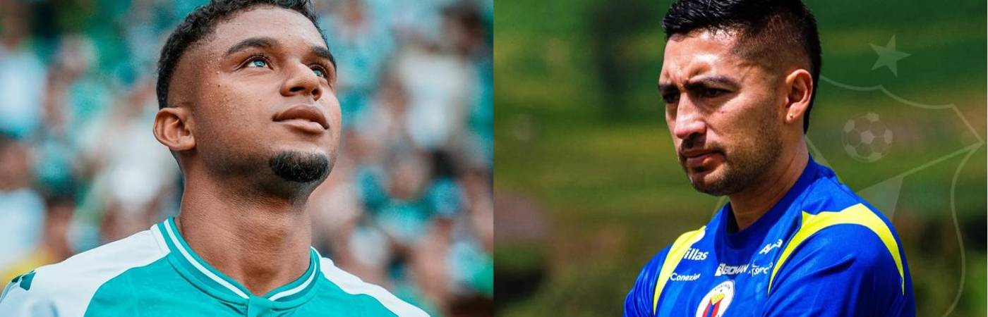 El futbolista del Deportivo Cali Ronaldo Pájaro (izq.) y el exfutbolista del Deportivo Pasto Carlos Daniel Hidalgo. FOTO: @RONALDOPAJARO Y DEPORTIVO PASTO