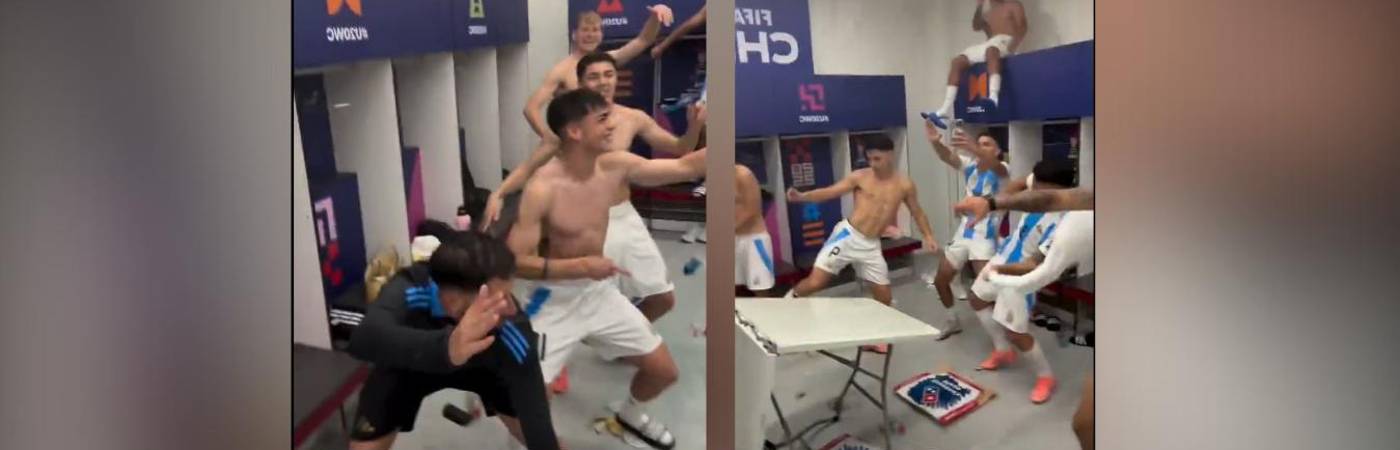 Bailando en el camerino, con la canción de Ryan Castro de fondo, festejaron los argentinos la victoria ante Colombia. / FOTO: CAPTURA DE VIDEO DE REDES