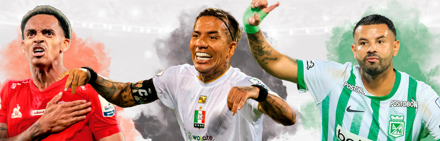 Dylan Borrero de América (izq.), Dayro Moreno de Once Caldas (centro) y Edwin Cardona de Nacional (der.), son las grandes figuras. /FOTOS: AMÉRICA, CAMILO SUÁREZ Y ARCHIVO 
