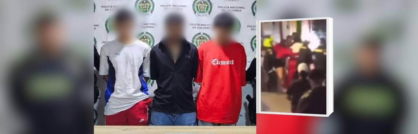 Capturados por agredir a policías en Amagá. FOTOS: DEPARTAMENTO DE POLICÍA ANTIOQUIA Y CAPTURA DE VIDEO