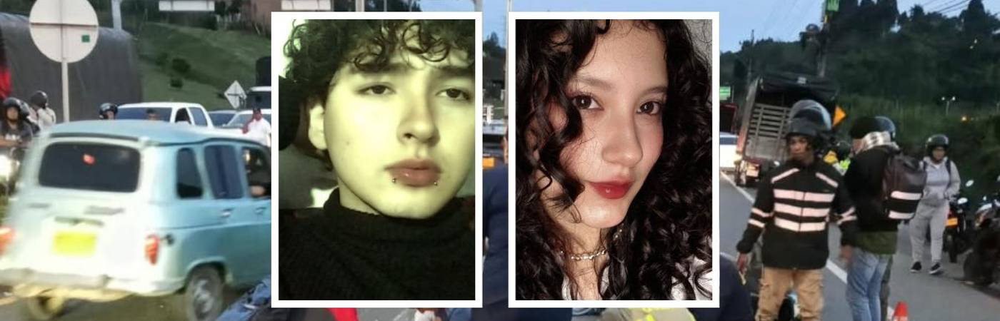Yohan Moreno y Ximena Suárez, marinillos víctimas fatales del siniestro en la autopista Medellín Bogotá. FOTOS: TOMADA DE MIORIENTE (FONDO) Y CORTESÍA (VÍCTIMAS)