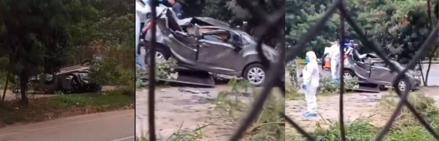Los dos ocupantes del vehículo perdieron la vida en el sitio. FOTOS: FB Mi Bello es Bello y Antioquia Amanece