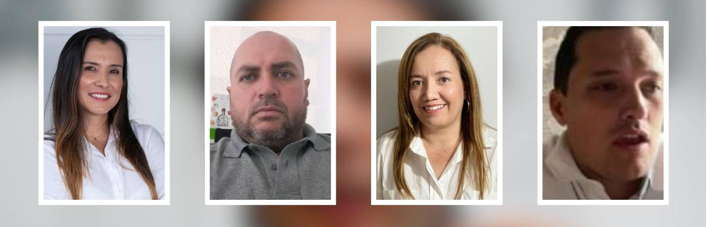 De izquierda a derecha: Diana Paola Toro Zuleta, Jorge Enrique Liévano Ospina, María Eugenia Domínguez Castañeda y Mauricio Jaramillo Botero. FOTOS: EDWIN BUSTAMANTE (DIANA TORO) Y TOMADAS DE CARACOL RADIO MEDELLÍN