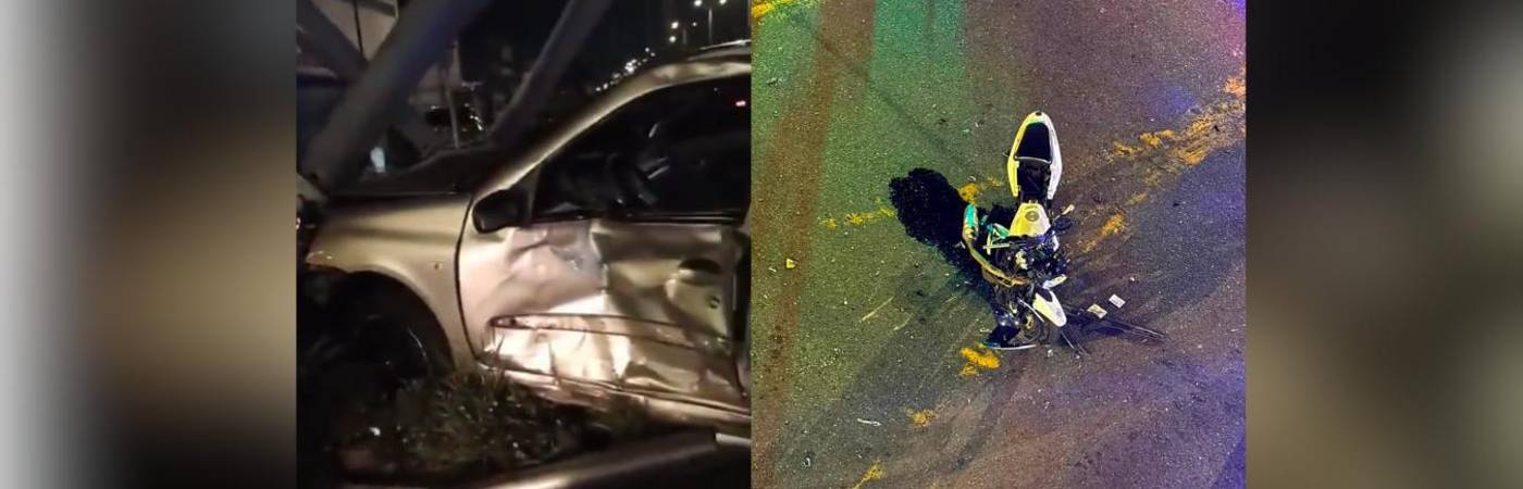 Accidente entre carro y moto en la autopista Sur, en Itagüí. FOTO: REDES 
