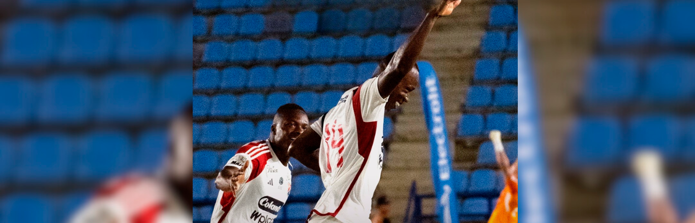 Baldomero Perlaza celebrando el segundo gol del DIM ante Unión Magdalena. /FOTO: DIM 