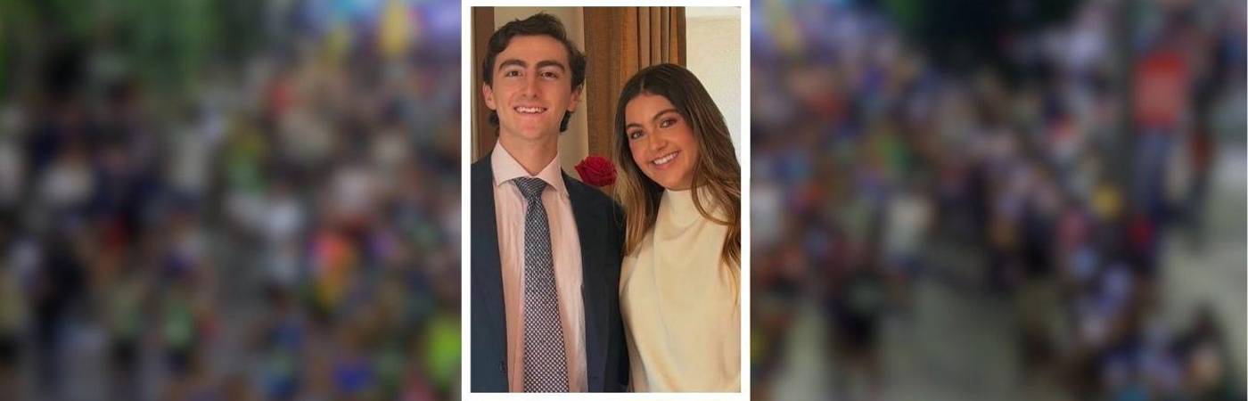 Juliana Ávila Saouda, de 20 años, con Julián Restrepo Céspedes, hijo del vicepresidente. FOTO: REDES SOCIALES - MARATÓN MEDELLÍN