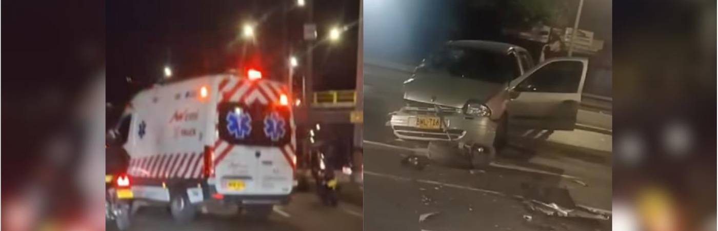 Accidente con 3 motos implicadas (Izq.) y horas más tarde de dos carros (Der.). FOTOS: TOMADAS DE FACEBOOK PRENSA PAISA #LAORIGINAL