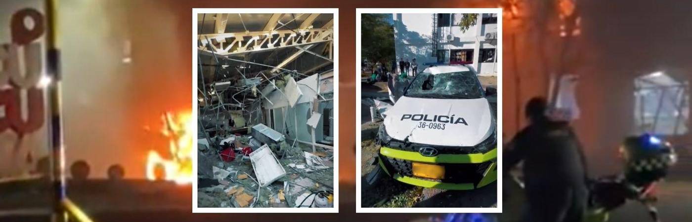 Mindefensa ofreció $ 100.000.000 de recompensa por información que permita identificar a los responsables. FOTOS: CAPTURAS DE VIDEO X @COLOMBIAOSCURA (FONDO) Y @DIRECTORPOLICIA (DETALLES)
