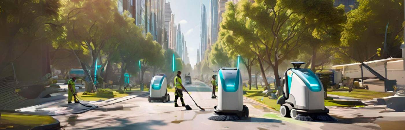 Androides limpiando las calles. /FOTO: IA CANVA
