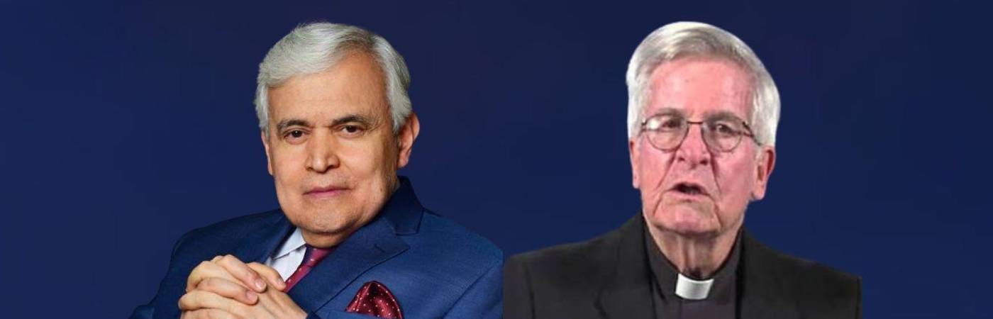 Jorge Barón (izquierda) es el presentador de ‘El show de las estrellas’ y el padre Diego Jaramillo (derecha) presenta todos los días el ‘Minuto de Dios’. FOTOS: FACEBOOK JORGE BARÓN TELEVISIÓN Y TELEAMIGA