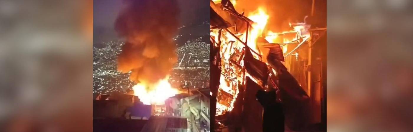 Incendio en el barrio Carpinelo, comuna 1 (Popular). FOTOS: CAPTURA DE VIDEO TOMADAS DE TELEANTIOQUIA