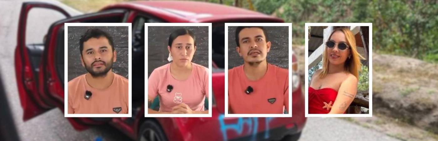 Ellos son los cuatro secuestrados. De izquierda a derecha: mayor Fredy Russi, patrullera Érica Monroy, patrullero Edison Medina y Angi Jácome. FOTOS: CAPTURA DE VIDEO X @REVISTASEMANA Y FACEBOOK OCAÑA HOY