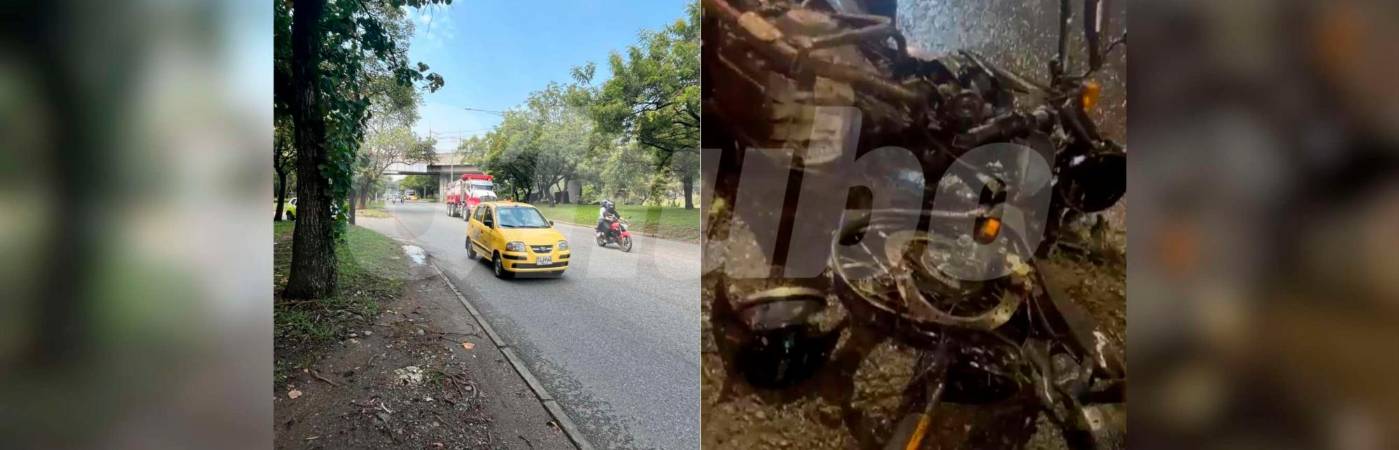 Lugar en el que ocurrieron los hechos e imagen de cómo quedó la moto. /FOTOS: ANDRÉS FELIPE OSORIO GARCÍA Y CAPTURA DE VIDEO