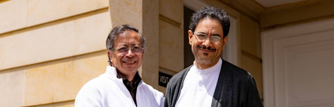 El presidente Gustavo Petro y el senador Iván Cepeda, tras una reunión en la Casa de Nariño. FOTO: PRESIDENCIA DE LA REPÚBLICA