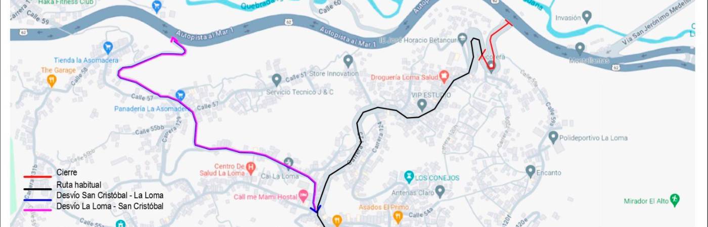 Cierres viales en San Cristóbal. /FOTO: CORTESÍA EPM 