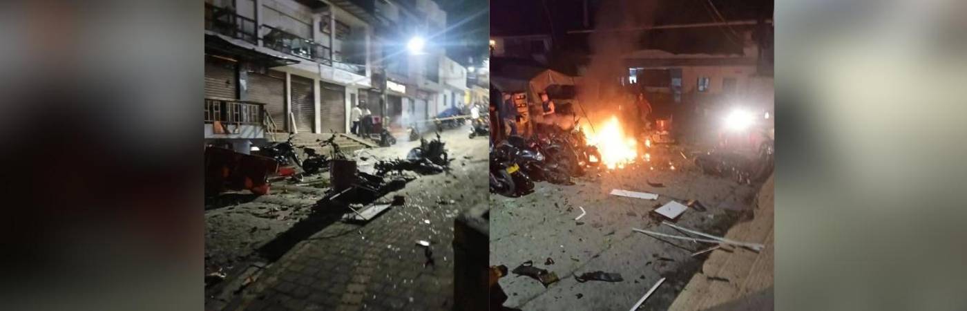 Atentado con artefacto explosivo cerca de la estación de Policía en Briceño. FOTO: REDES SOCIALES