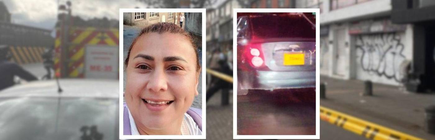Yulixa Toloza, el carro al que la subieron, y al fondo, el centro estético. FOTOS: COLPRENSA, X @MEDICOSDECOLOMBIA Y SEMANA