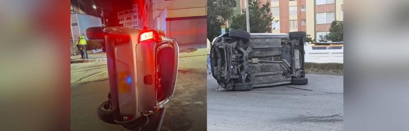 En medio de una persecución de la Policía, los sujetos perdieron el control y se volcaron. FOTO: POLICÍA BOGOTÁ