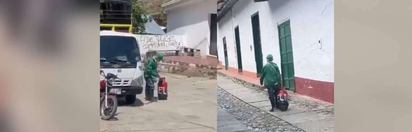 Adulto se paseó por las calles con un cilindro del Eln. FOTO: COLOMBIAOSCURA Y REDES