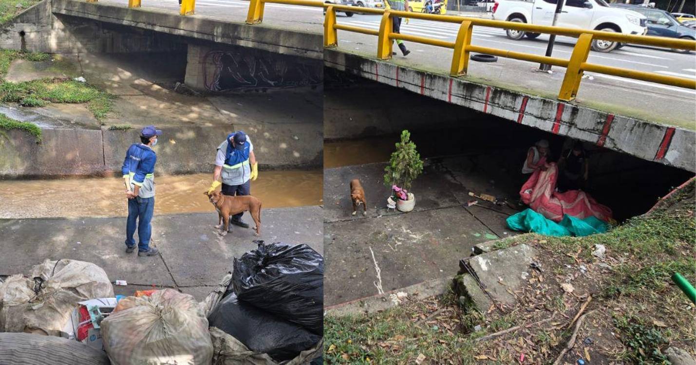 Momento de la intervención de Espacio Público con los habitantes de calle que residían en esta canalización. FOTOS: CORTESÍA RICARDO ROJAS