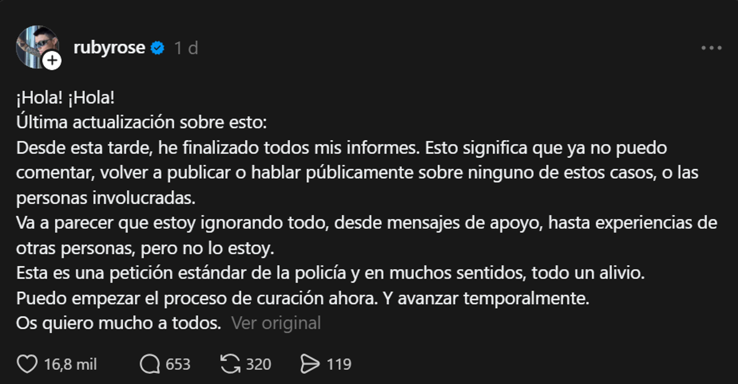 Captura de pantalla del perfil de Threads de Ruby Rose
