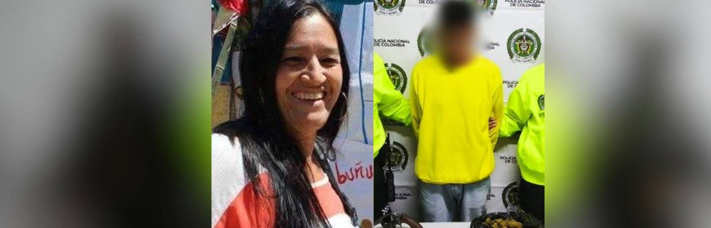 Captura de alias Cumbamba e incautación de arma utilizada en el homicidio de lideresa social en Andes (izq.). FOTO: POLICÍA ANTIOQUIA