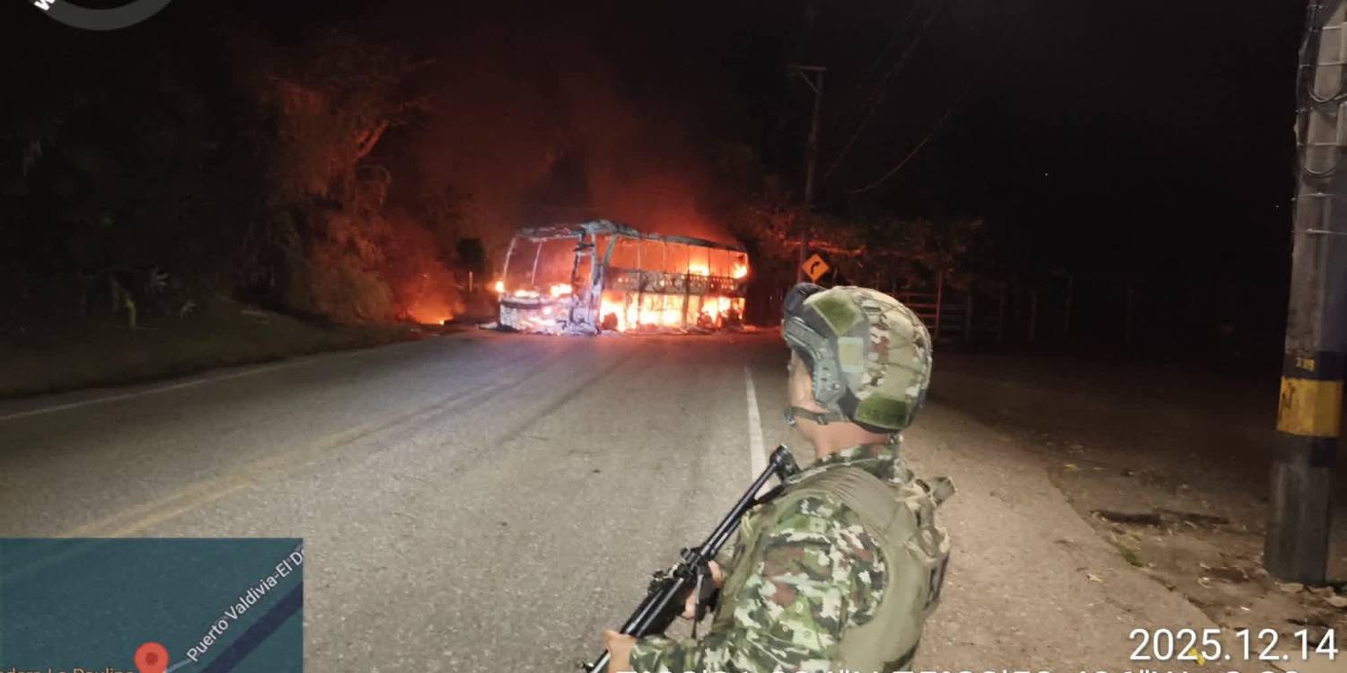 un bus de servicio intermunicipal fue incendiado en el sector La Paulina, en Valdivia. FOTO: EJÉRCITO NACIONAL
