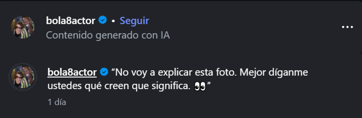 Captura de pantalla de la descripción de la foto subida por @bola8actor