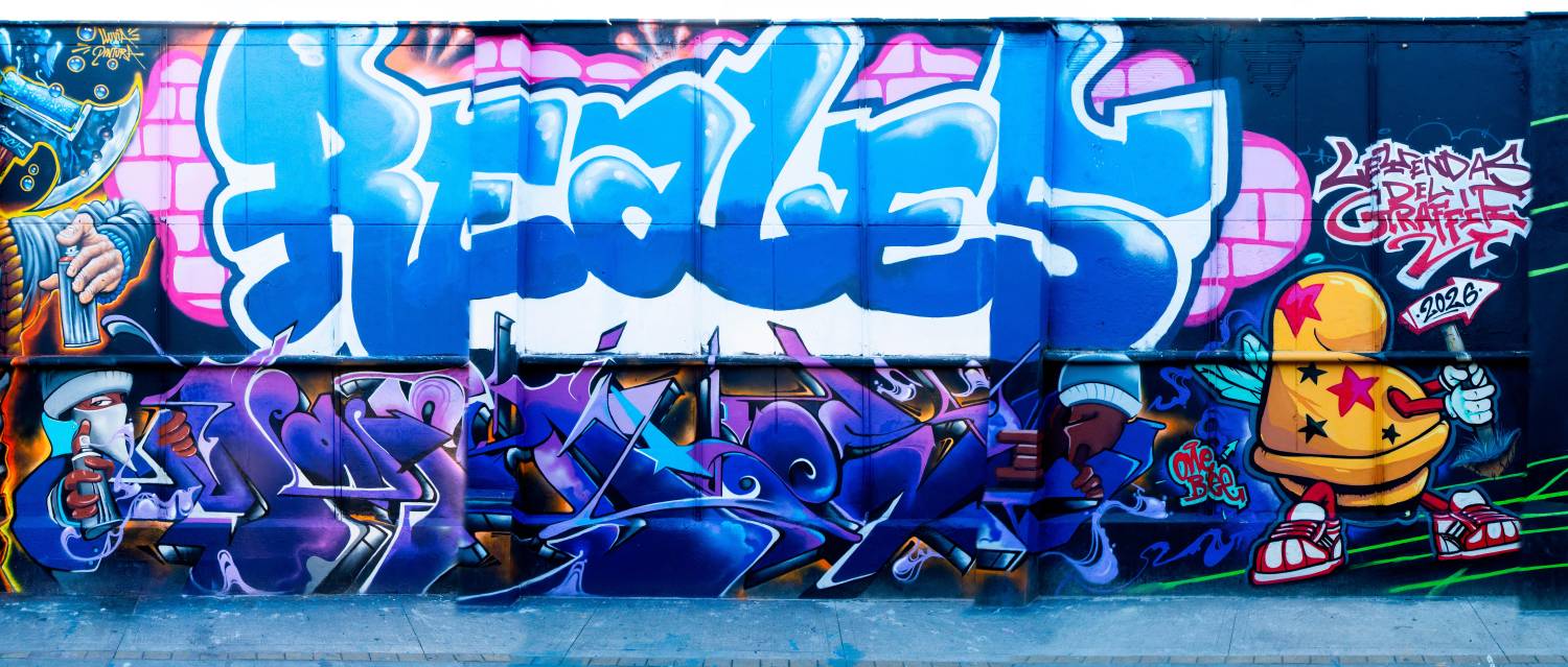 Parte del mural intervenido por MKS. FOTO: CORTESÍA