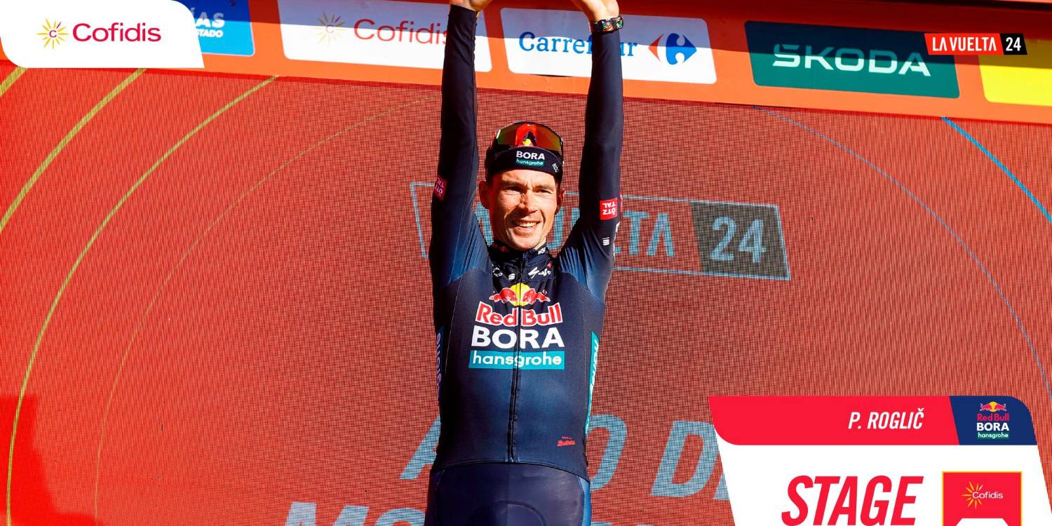 Primoz Roglic hizo moñona, ganó la etapa y tomó el liderato. / FOTO: X @lavuelta