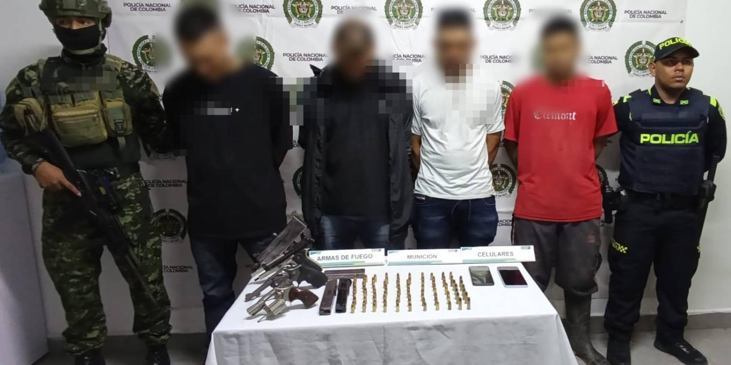 Captura de presuntos miembros del Clan del Golfo en Andes. FOTO: CORTESÍA POLICÍA ANTIOQUIA