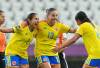  Isabella Díaz (izq.), Isabel Weiner (centro), Brenda Cardona (der.), jugadoras de la Selección Colombia Sub-20 femenina. FOTO: GETTY IMAGES