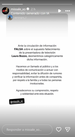 Historia de Instagram publicada por la hija de Laura Bozzo, Alejandra de la Fuente.