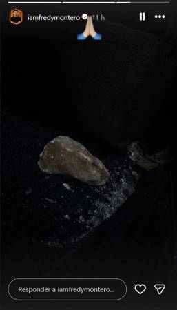Publicación sobre la piedra que entró al bus de Real Cartagena. FOTO: CAPTURA DE PANTALLA IG IAMFREDYMONTERO